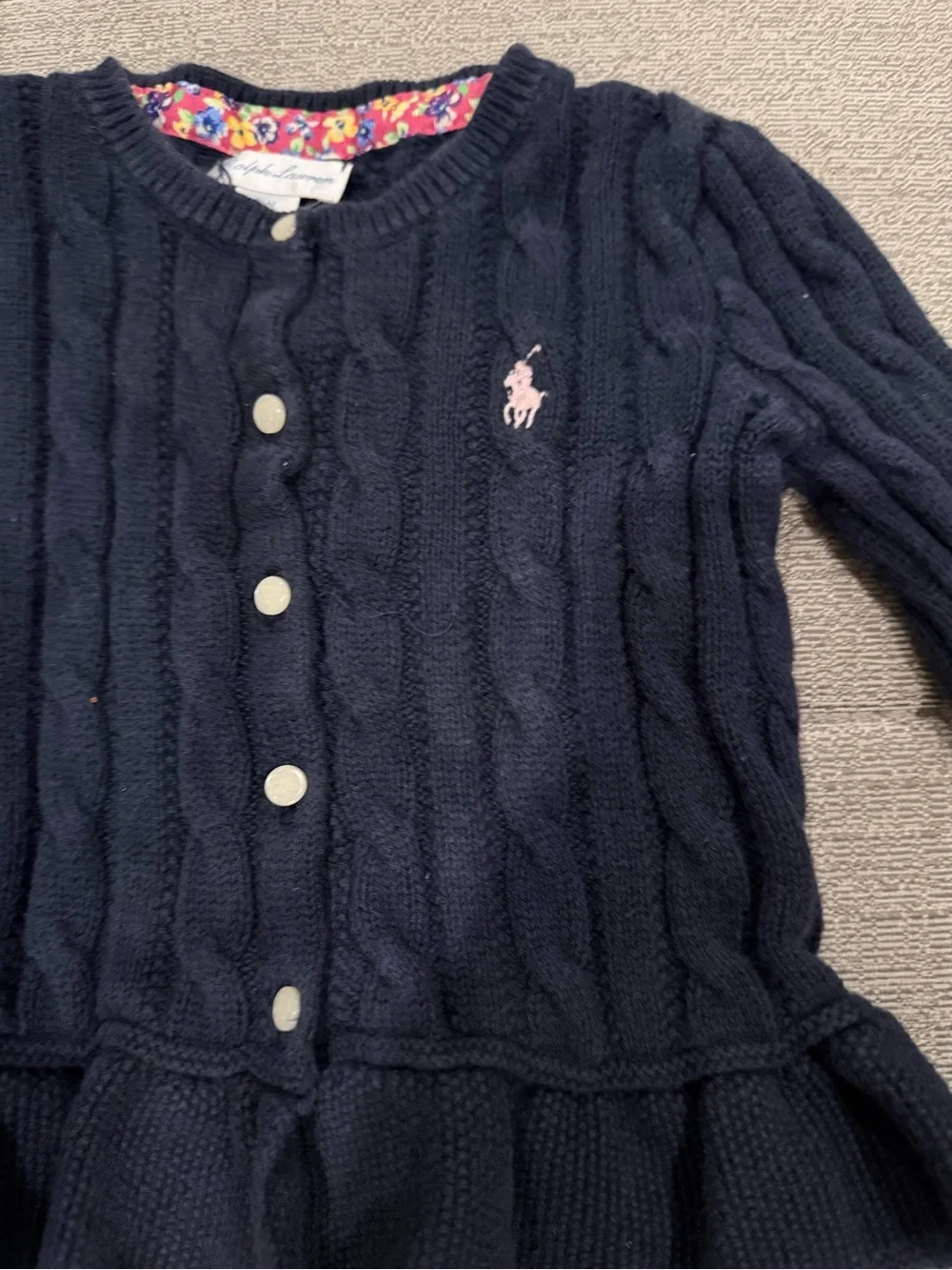 Girls Ralph Lauren Navy Cable-Knit Peplum Cardigan